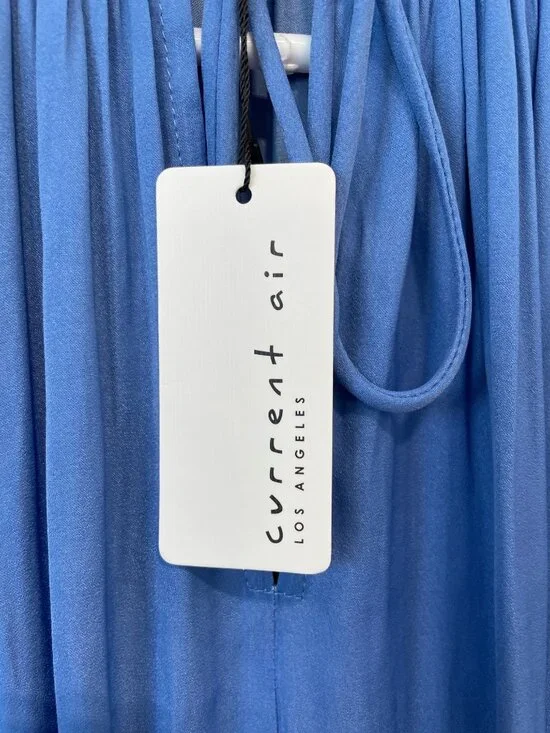 Current Air Blouse Size XS Bubble Tiered Sleeve Split Tie Neck Faded Blue NEW - Picture 4 of 9